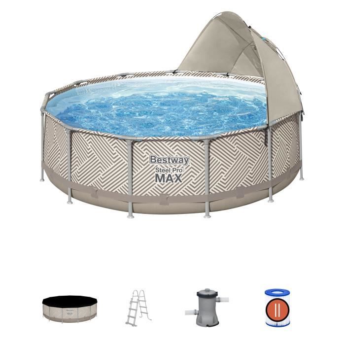 Kit Piscine hors sol tubulaire BESTWAY Steel Pro Max 396 x 107 cm - Ronde (Avec filtre a cartouche, auvent, bâche, échelle)