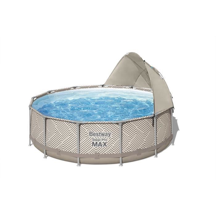 Kit Piscine hors sol tubulaire BESTWAY Steel Pro Max 396 x 107 cm - Ronde (Avec filtre a cartouche, auvent, bâche, échelle)