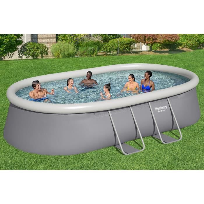 Kit Piscine hors sol autoportante BESTWAY - Fast Set - 488 x 305 x 107cm - Ovale (avec filtre, échelle, bâche, cartouche)