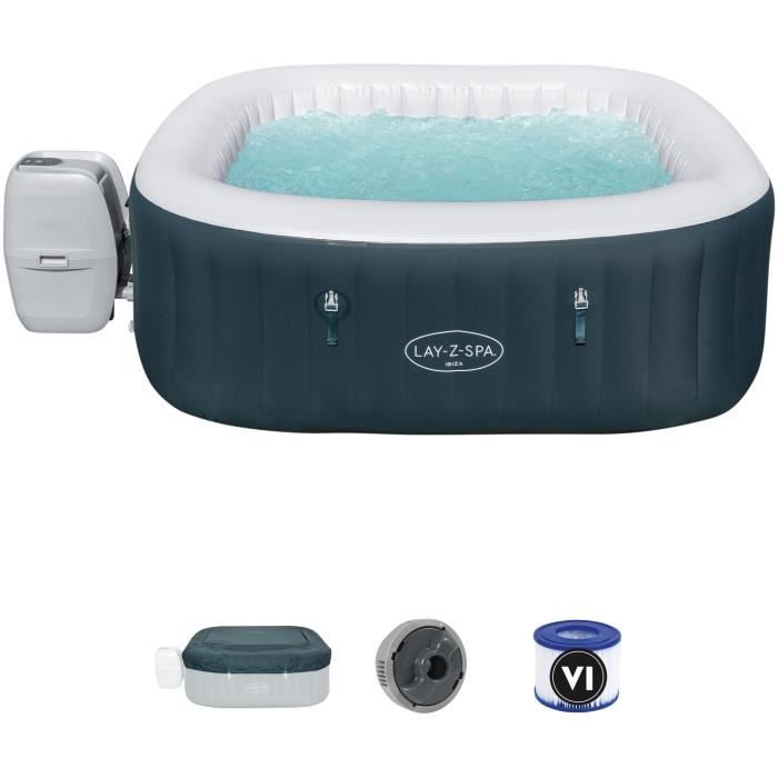 Spa gonflable BESTWAY - Lay-Z-Spa Ibiza Airjet - 180 x 180 x 66 cm - 4/6 places - Carré (+ couverture, cartouche, diffuseur)