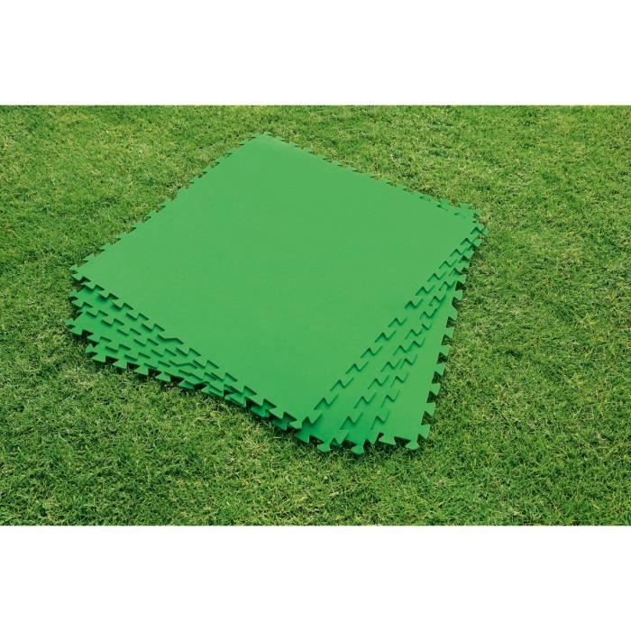 Tapis de sol pour piscine hors sol Bestway - Lot de 9 dalles de protection en mousse vert 78 x 78 cm ép 4 mm