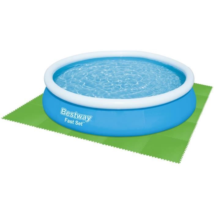 Tapis de sol pour piscine hors sol Bestway - Lot de 9 dalles de protection en mousse vert 78 x 78 cm ép 4 mm