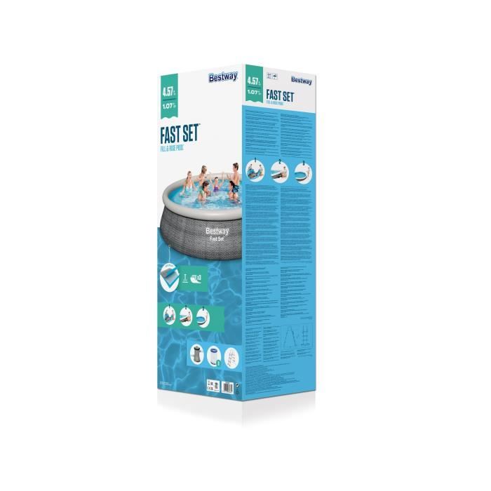 Kit Piscine hors sol autoportante BESTWAY -  Fast Set - 457 x 107 cm - Ronde (Livrée avec une pompe de filtration)