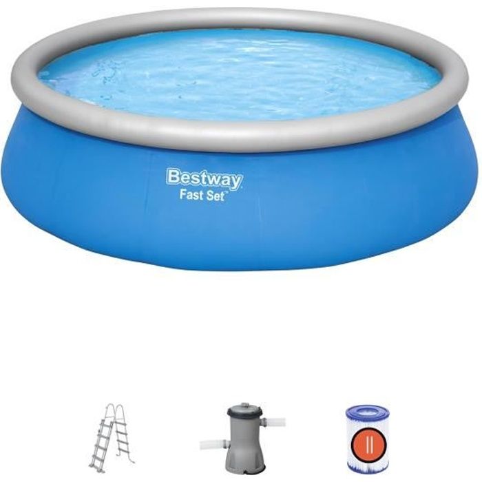 Kit Piscine hors sol autoportante BESTWAY - Fast Set - 457 x 122 cm - Ronde (Livrée avec filtre a cartouche + échelle de sécurité)