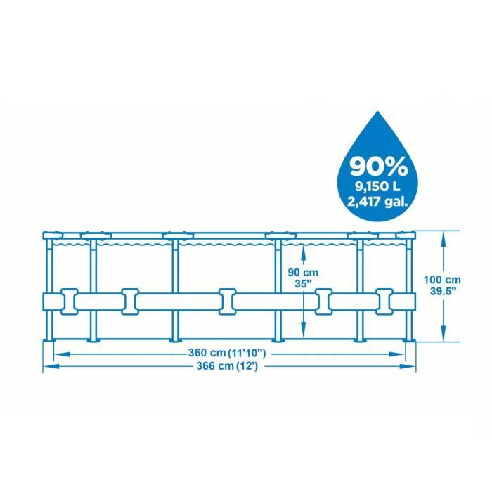 Kit Piscine hors sol tubulaire BESTWAY Steel Pro Max - 366 x 100 cm - Ronde (Livrée avec filtre a cartouche, échelle et diffuseur)