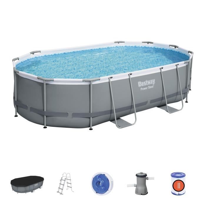 Kit Piscine hors sol tubulaire BESTWAY - Power Steel- 488 x 305 x 107 cm - Ovale (Livrée avec une échelle, une bâche, un