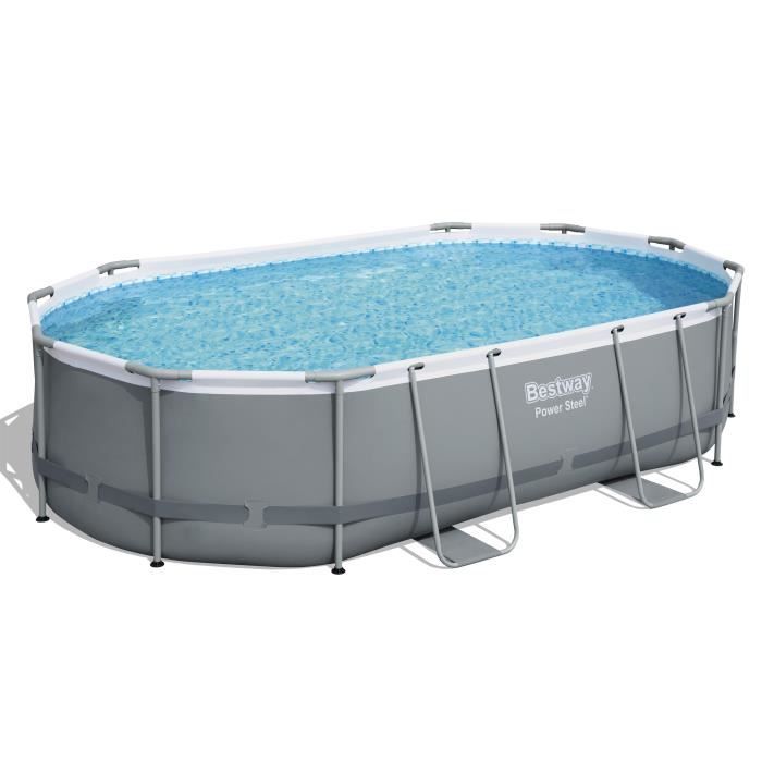 Kit Piscine hors sol tubulaire BESTWAY - Power Steel- 488 x 305 x 107 cm - Ovale (Livrée avec une échelle, une bâche, un