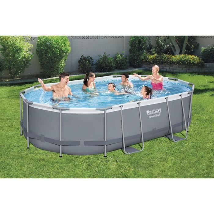 Kit Piscine hors sol tubulaire BESTWAY - Power Steel- 488 x 305 x 107 cm - Ovale (Livrée avec une échelle, une bâche, un