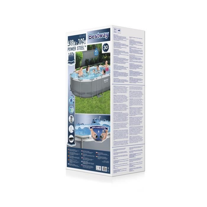 Kit Piscine hors sol tubulaire BESTWAY - Power Steel- 488 x 305 x 107 cm - Ovale (Livrée avec une échelle, une bâche, un