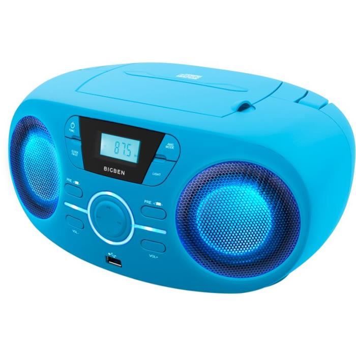 BIGBEN CD61BLUSB Lecteur Radio Cd Portable Usb Bleu + Speakers Lumineux