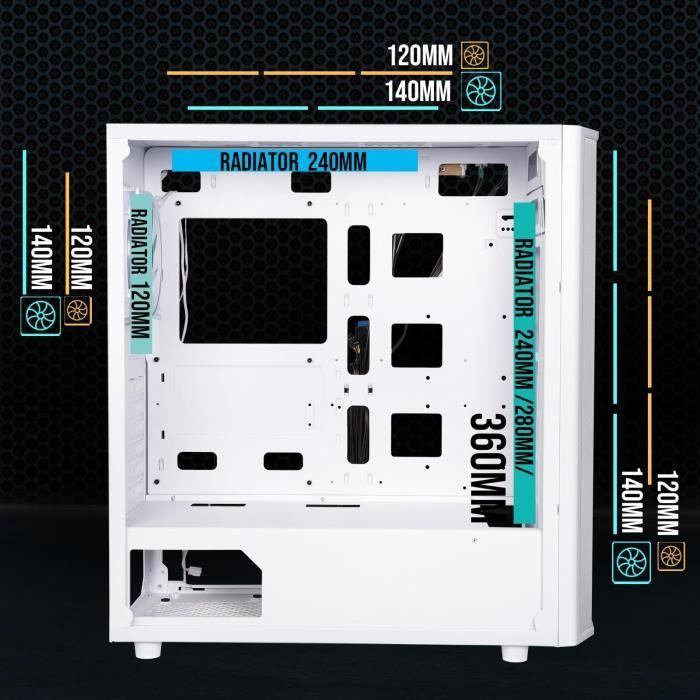 Boitier PC - BITFENIX Saber Mesh (Blanc) - Moyen tour - ATX - 3x120mm + 1X120mm LED A-RGB