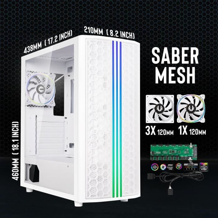 Boitier PC - BITFENIX Saber Mesh (Blanc) - Moyen tour - ATX - 3x120mm + 1X120mm LED A-RGB