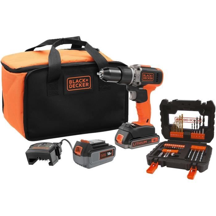 Perceuse a percussion sans fil - BLACK & DECKER - BCD003ME2SA-QW - 18 V - 1 Batterie 4 Ah + 1 Batterie 2,5 Ah