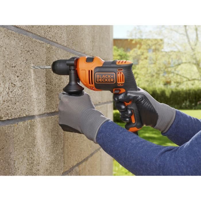 Perceuse a percussion filaire - BLACK+DECKER - BEH710-QS - 710W - Poignée latérale - 4 forets de perçage