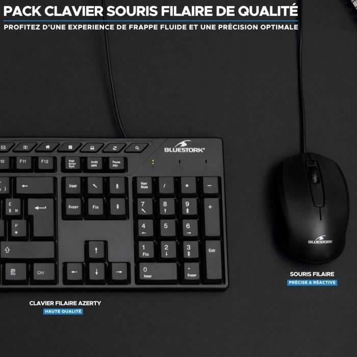 Pack Clavier Souris - BLUESTORK - MEDIA OFFICE - Filaire - Azerty - Compatible Windows - Noir