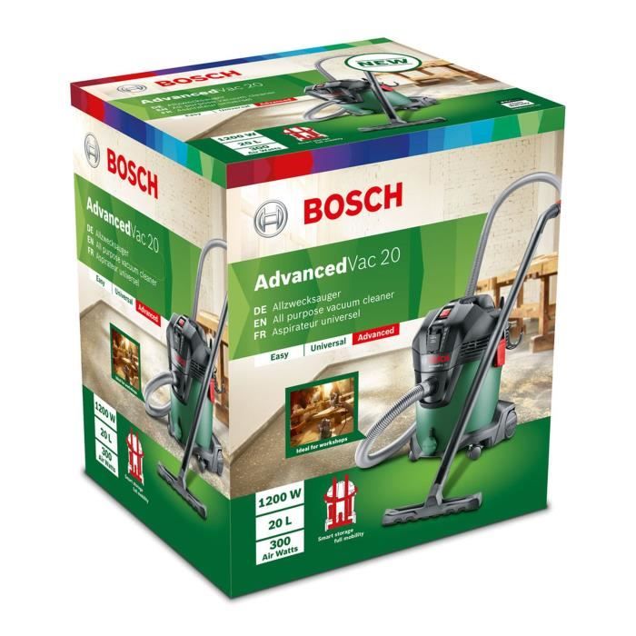 Aspirateur eau et poussiere Bosch - AdvancedVac 20 (avec accessoires) - 1200 W - 260 mbar/70 l/s - 20 L