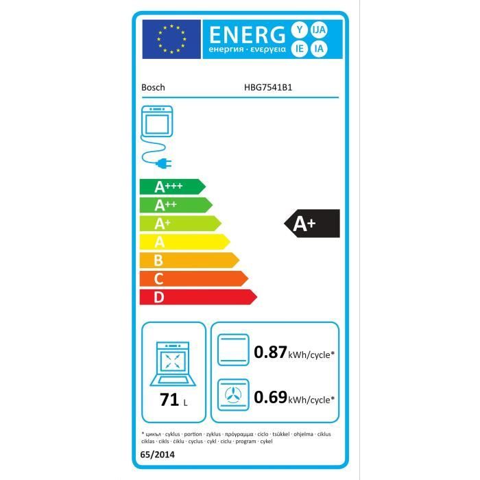 Four multifonction Ecoclean Softclose - BOSCH SER8 - HBG7541B1 Noir - Vol four: 71l - 14 modes de cuisson - H595xL594xP548mm