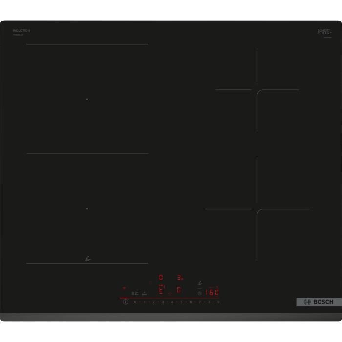 Table induction 60cm - BOSCH SER6 - PVS63KHC1E Noir - 4-foyers - Home Connect - L592xP522 mm