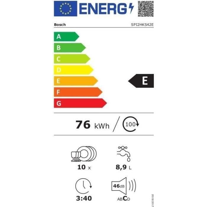 Lave-vaisselle intégrable BOSCH SPI2HKS42E SER2 - 10 couverts - Induction - L45cm - 46dB - Séchage extra - Blanc