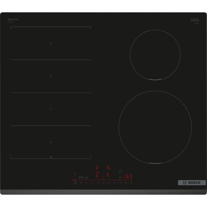 Table induction - BOSCH SERIE 6 PX631HC1E - 4 foyers - 7400 W - Multitouch+ - Zone flex - Noir