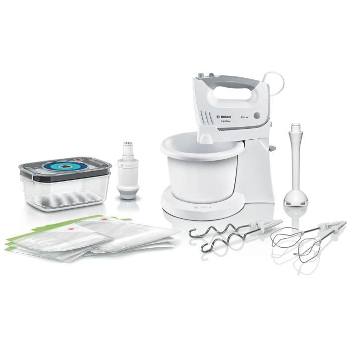 Mixeur BOSCH ErgoMixx - Batteur + Mixeur + Appareil Mise sous vide - 450 W  - 5 vitesses - 2 fouets inox - MFQ364V6