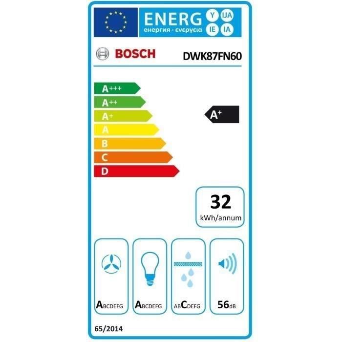 Hotte décor murale - inclinée verre -  BOSCH SER4 - DWK87FN60 Noir - Home Connect - L: 790 mm x P: 433 mm