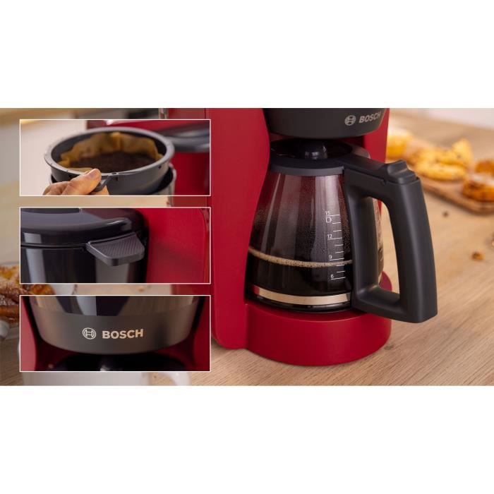 Cafetiere Filtre - BOSCH - TKA2M114 MyMoment - Rouge - Capacité 1,25L - verseuse verre - systeme anti-gouttes