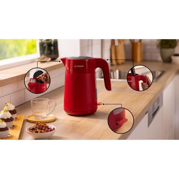 Bouilloire - BOSCH - TWK2M164 MyMoment - Rouge Mate - indicateur de tasses - niveau d'eau visible