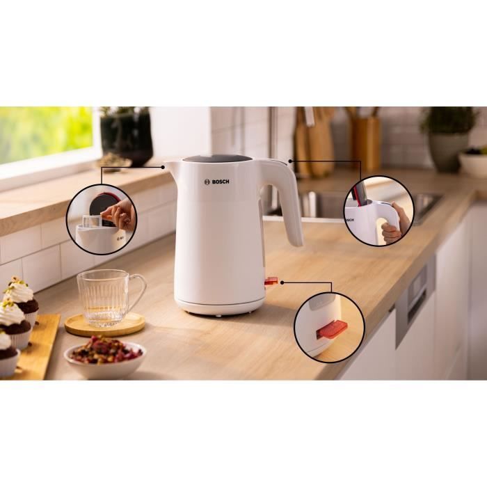 Bouilloire - BOSCH - TWK2M161 MyMoment - Blanche Mate - indicateur de tasses - niveau d'eau visible