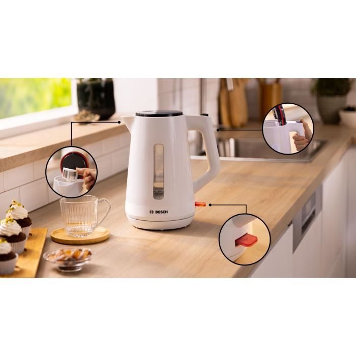 Bouilloire - BOSCH -  TWK1M121 MyMoment - Blanche - capacité 1,7L - base 360° - rangement du cordon -3 sécurités automatiques