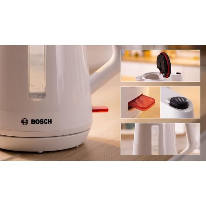 Bouilloire - BOSCH -  TWK1M121 MyMoment - Blanche - capacité 1,7L - base 360° - rangement du cordon -3 sécurités automatiques