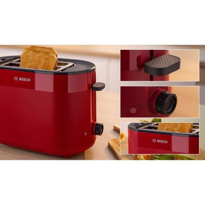 Toaster - BOSCH -  TAT2M124 MyMoment - Rouge - 2 tranches - centrage automatique du pain - fonctions décongélation et réchauffage