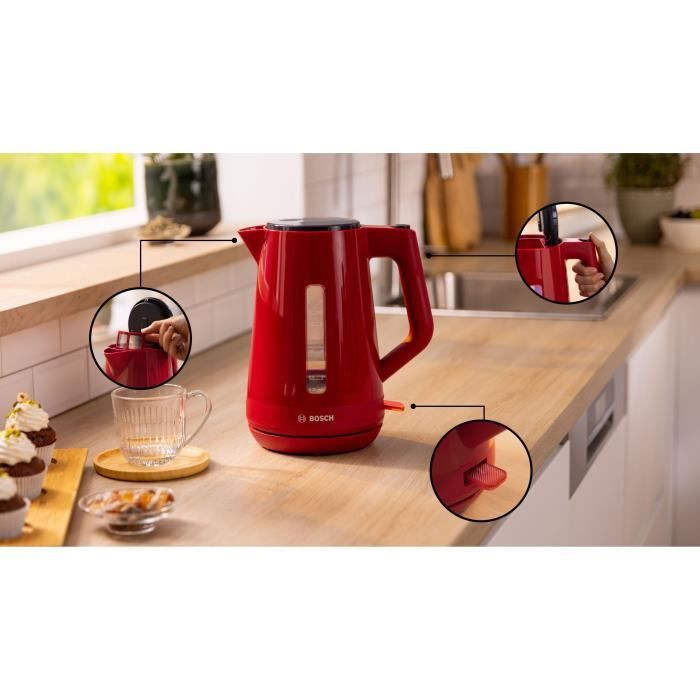 Bouilloire - BOSCH - TWK1M124 MyMoment - Rouge - capacité 1,7L - base 360° - filtre anti-calcaire