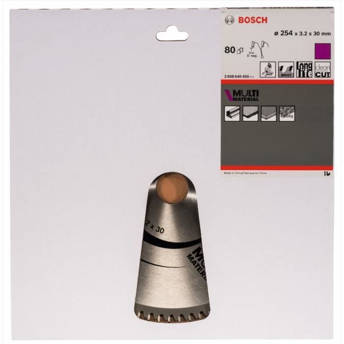 Lame de scie circulaire  BOSCH 254 x 30 x 3,2 mm (80 dents) - Multimatériaux