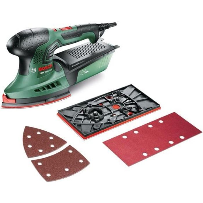 Ponceuse Multi Bosch - PSM 200 AES (Livrée avec 2 feuilles abrasives, Plateau de Ponçage et Coffret)