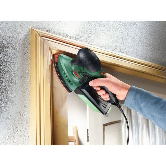 Ponceuse Multi Bosch - PSM 200 AES (Livrée avec 2 feuilles abrasives, Plateau de Ponçage et Coffret)