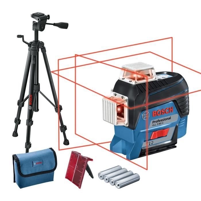 Laser ligne Bosch Professional GLL 3-80 C - Projette 3 lignes sur 360° + Trépied BT 150 (Version piles) - 0601063R01