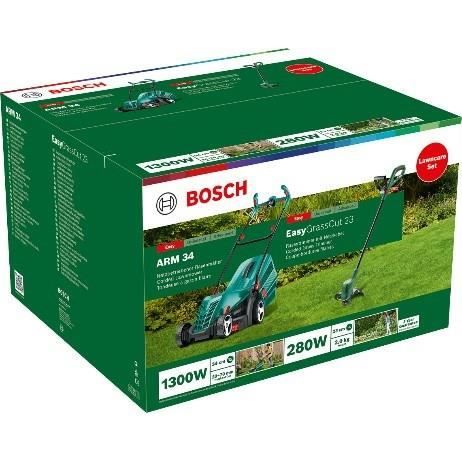 BOSCH Tondeuse a gazon électrique ARM 34-largeur de coupe 34 cm-1300W + Coupe-bordures-EasyGrassCut 23-280W-Diametre de coupe 23 cm