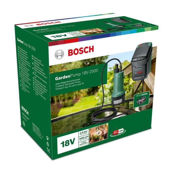 Pompe a eau de pluie - Bosch - GardenPump 18V-2000 - Sur batterie - Jet puissant - Fonction minuterie