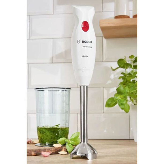 Mixeur plongeant CleverMixx - BOSCH - 400W - Pied détachable inox - 1 vitesse - Bol mixeur - Blanc