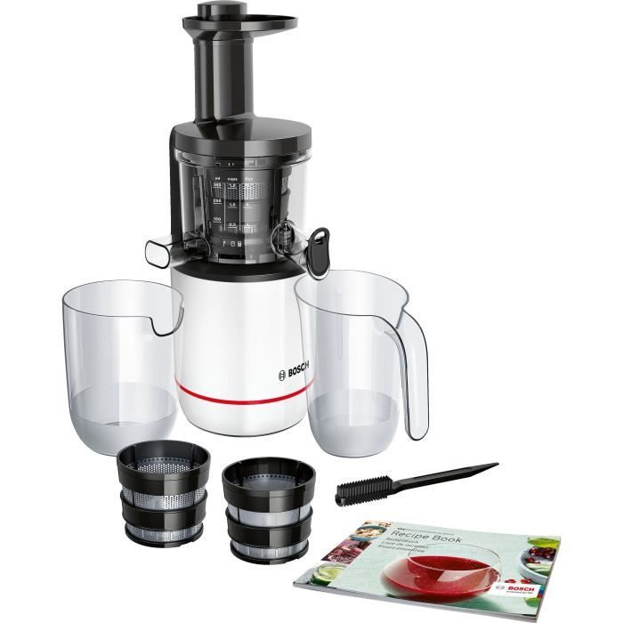 Extracteur de jus - BOSCH - MESM500W VitaExtract - Blanc/chrome - 150 W - 1 vitesse + reverse - syst. de sécurité sur le couvercle