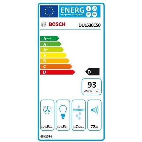 Hotte classique murale BOSCH DUL63CC50 - L 60 cm - Inox - Evacuation / Recyclage - 350 m³ air/h max en évacuation - 72 dB