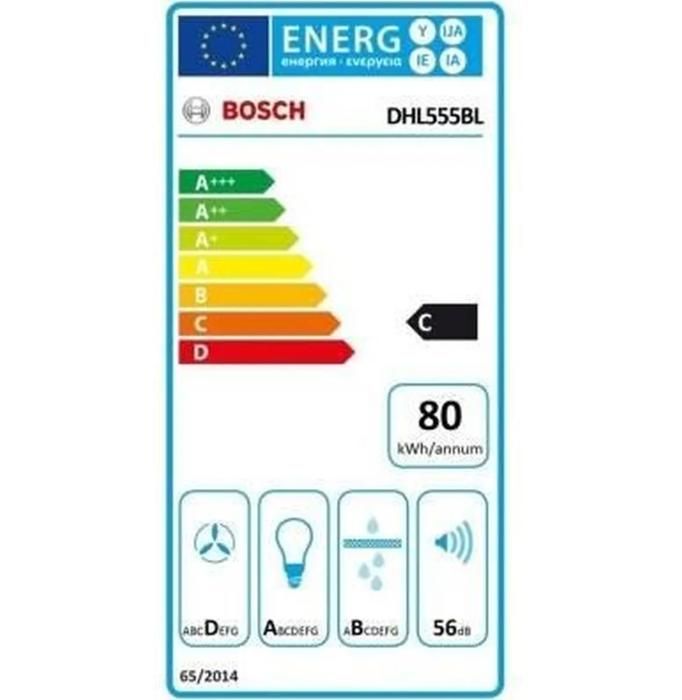 Groupe filtrant 650 m3/H - BOSCH DHL555BL - 50 cm - Classe C  79.8 kWh/an - Evacuation ou recyclage avec filtre a charbon DH - Métal