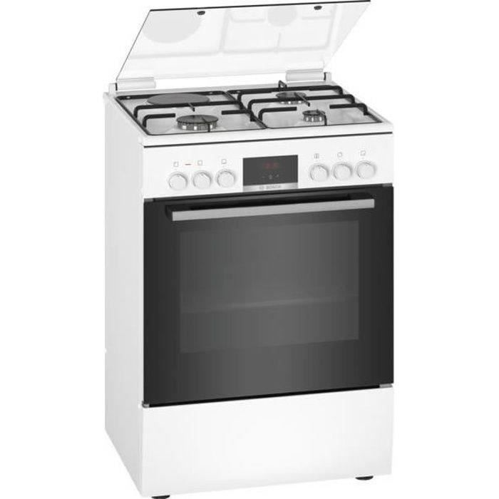 BOSCH HXR39IG20 - Cuisiniere mixte - 3 foyers gaz et 1 électrique - Four multifonction full ecoclean - 66 L - A - L 60 cm - Blanc