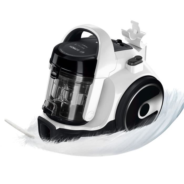 BOSCH BGS05A322 - Aspirateur Traineau sans Sac - Rayon d'action 9 m - Capacité bac 1,5 L - 78 dB - 700 W - Blanc