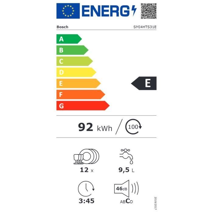 Lave-vaisselle intégrable BOSCH SMI4HTS31E SER4 - 12 couverts - Induction - L60cm - Home Connect - 46dB - Bandeau inox