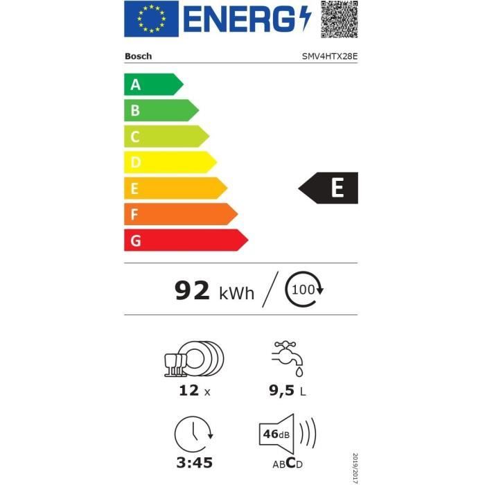 Lave-vaisselle tout intégrable BOSCH SMV4HTX28E SER4 - 12 couverts - Induction - L60 cm - Home Connect - 46dB