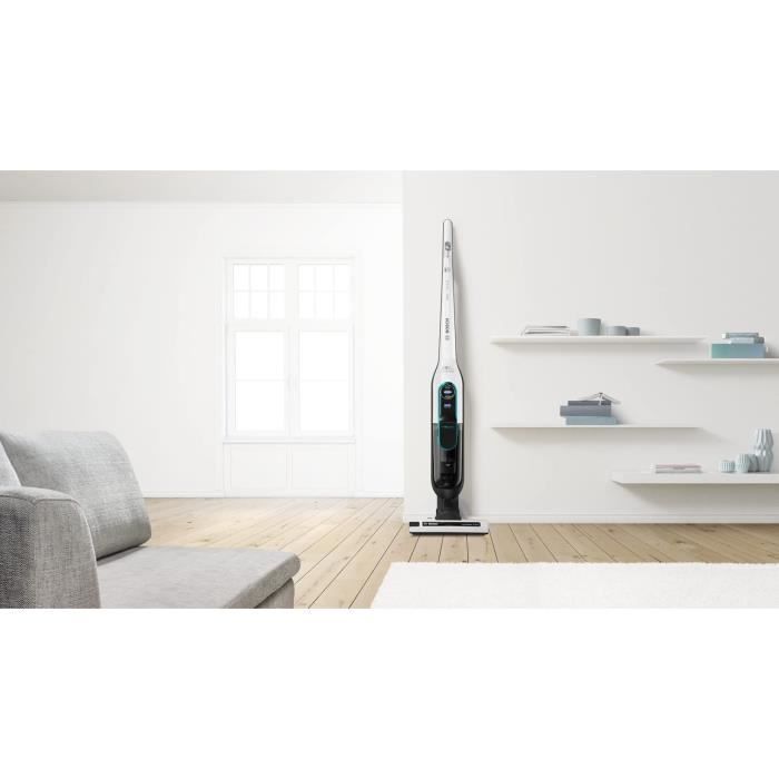 BOSCH BCH86HYG2 - Athlet - aspirateur balai rechargeable-  Série 6 blanc - 60 mn d'autonomie - bac 900 ml - 2 vitesses et turbo