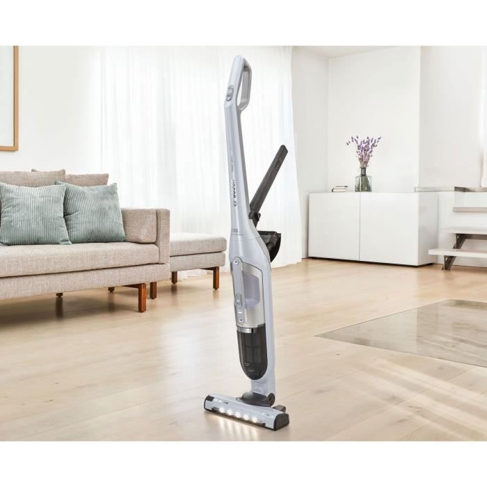 BOSCH BBH3ALL28 Aspirateur balai sans fil 2en1 et multifonction Flexxo - 2 vitesses - 28 V - 55 mn d'autonomie - Blanc métallisé