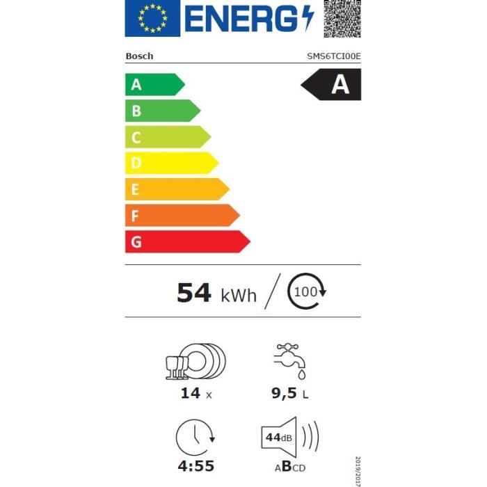 Lave-vaisselle pose libre BOSCH SMS6TCI00E SER6 - 14 couverts - Induction - L60cm - Home Connect - 44dB - Silver inox